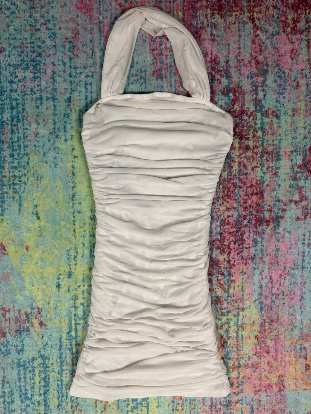 SHEIN White Ruched Halter Bodysuit Dress